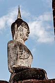 Thailand, Old Sukhothai - Wat Mahathat, detail of the seated Buddha statue of the vihan. 